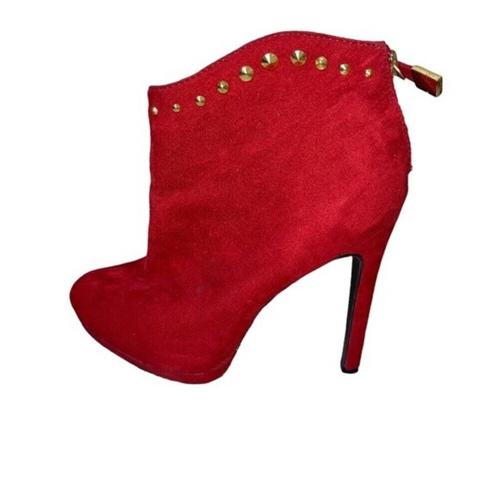Mossimo red ankle heeled booties with studded detailing on the top of the ankle